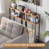 Asgolion Narrow Console Table, 15.7" Small Entryway Table, 2-Tier Sofa Table with Storage, Skinny Console Tables for Entryway, Hallway, Bedroom, Living Room, Foyer, Rustic Brown Asgolion