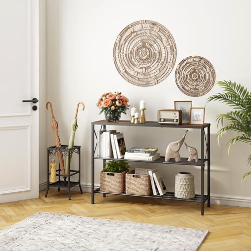 Hoctieon Industrial Console Table, 3 Tier Entryway Table, Hallway Table, Narrow Sofa Table with Shelves, Entrance Table for Entryway, Rustic Brown&Black Hoctieon