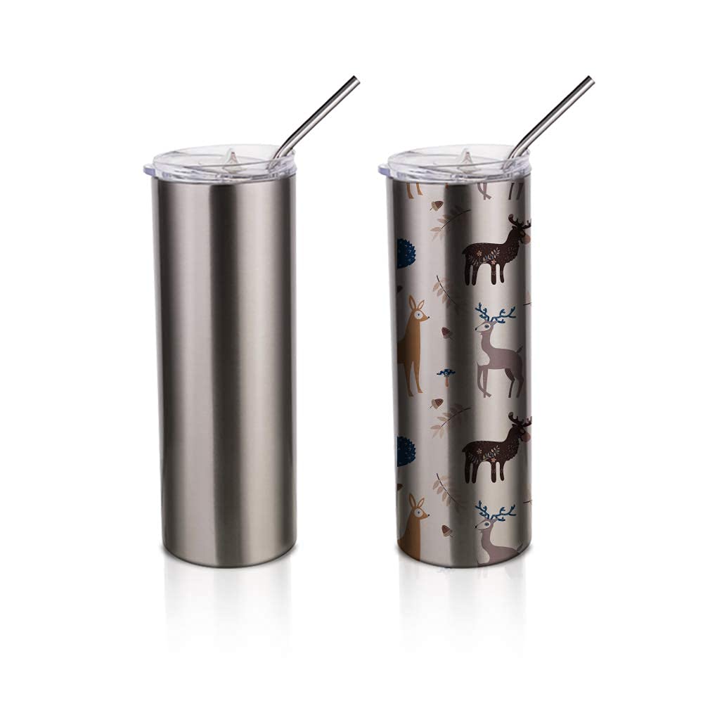 PYD Life Sublimation Blanks Skinny Tumbler Cups Silver 20 OZ Stainless Steel Straight Tumbler with Metal Straw for Tumbler Heat Press Sublimation Oven Printing 4 Pack PYD Life