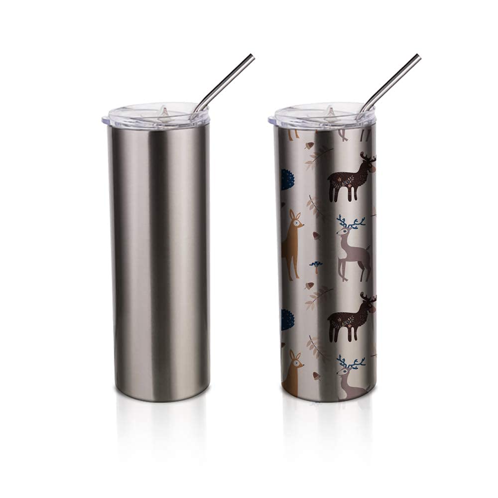 PYD Life Sublimation Blanks Skinny Tumbler Cups Silver 20 OZ Stainless Steel Straight Tumbler with Metal Straw for Tumbler Heat Press Sublimation Oven Printing 4 Pack - WoodArtSupply