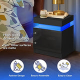 HOMMPA LED Nightstand Modern Black Nightstand with Led Lights Wood Matte Led Bedside Table Night Stand with 2 High Gloss Drawers for Bedroom 20.5" Tall HOMMPA