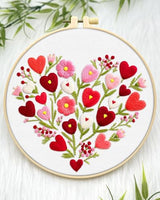 ERKOON Embroidery Kit for Beginners Adult, Flower Cross Stitch Set Include Embroidery Cloth Hoops Threads for Craft Lover Hand Stitch with Embroidery Skill Techniques (Heart)