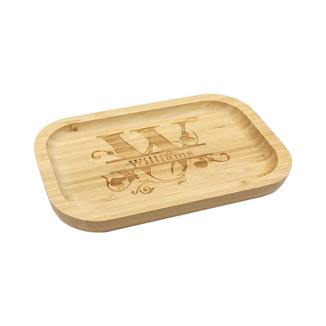 Mojia Personalized Bamboo Serving Trays and Platters, Custom Engraved Decorative Food Platters, Drinks Serving Trays (Rounded Rectangle) Mojia