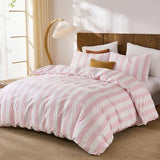 Merryword Pink and White Striped Duvet Cover Set King Size, 100% Cotton Bedding Set with Zipper Closure & 8 Corner Ties, Luxury Linen Like Bedding, Soft Breathable Comforter Cover for All Seasons Merryword
