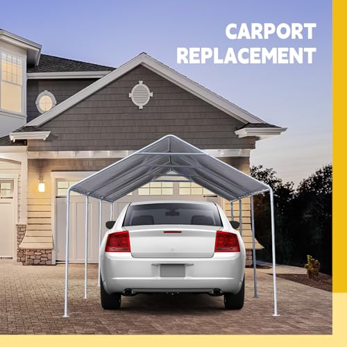 Wesnoy 12 x 20 ft Heavy Duty Canopy Replacement Cover Waterproof Carport Garage Car Shelter Tarp Tent for Car Canopy with 50 Ball Bungees, Only Top Cover, Frame is Not Included Wesnoy