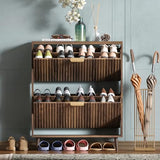 QIVOMIX Shoe Cabinet Storage,Modern Freestanding Organizer with 2 Flip Drawers,Narrow Shoe Rack Cabinet for Entryway,Walnut QIVOMIX