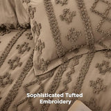 Bedsure Tufted Boho Comforter Set King Size - Light Brown Boho Bed Set, GentleSoft™ 3 Pieces Farmhouse Shabby Chic Embroidery Bedding, Gifts for Woman, Jacquard King Comforter for All Seasons Bedsure
