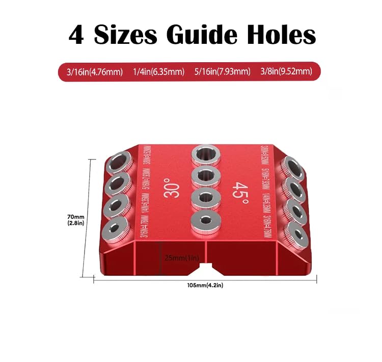 YuanTenhwy 4 Sizes 30 45 90 Degree Angle Drill Guide Jig for Angled Hole and Straight Hole,Drill Block，Dowel Drill Guide，Stair Wire Handrail, Deck Cable Railing Lag Screw Drilling Template Bl - WoodArtSupply