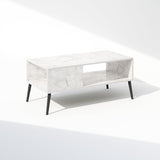 Furinno Claude Mid Century Style TV Stand for TV up to 40 with Wood Legs, Marble White Furinno