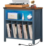 Joaxswe Large Record Player Stand with Charging Station & LED Lights, Vinyl Records Storage Holder Cabinet Holds up to 230 Albums, Turntable Stand for Music Room, Bedroom, Living Room, Office (Blue) Joaxswe