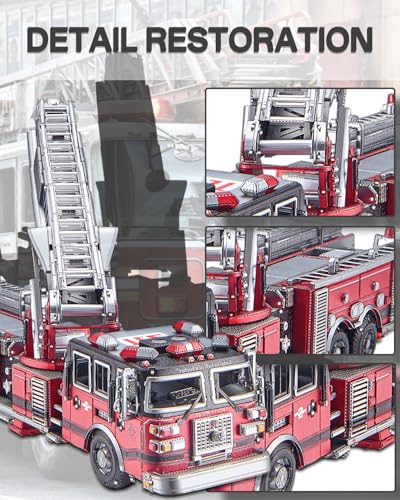 Piececool 3D Metal Puzzles for Adults, Ladder Truck Fire Engine Model Kits Building, Challenge to Assemble DIY Craft Kits, Best Birthday Christams Gifts - 354 Pcs