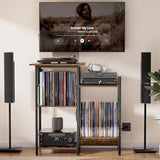 HYPIGO Record Player Stand with Power Outlets, Turntable Stand with Vinyl Record Storage Holds 300+ Albums, Record Player Table with Vinyl Display Holder for Living Room HYPIGO