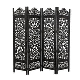 Deco 79 Wood Floral Handmade Partition Room Divider Screen Foldable Partition Carved 4 Panel Privacy Screen, Room Partition 80" x 1" x 72", Black Deco 79