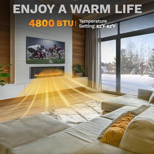 DWVO 36 Inches Electric Fireplace, Recessed or Wall Mounted, Fireplace Heater with Remote Control, Adjustable Temperature, 8H Timer, Adjustable Flame Color and Brightness, 120V 1500W, Crystal DWVO
