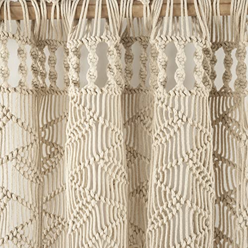 Lush Decor Boho Macrame Leaf Cotton Window Curtain Panel Single 40" W x 84" L Neutral - Macrame Curtains for Windows - Room Divider - Boho Wall Decor Lush Decor