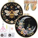 ERKOON Embroidery Kit for Beginners, 2 Set Flower Cross Stitch Set Include Embroidery Cloth Hoops Threads for Craft Lover Hand Stitch with Embroidery Skill Techniques (Bee Moon)