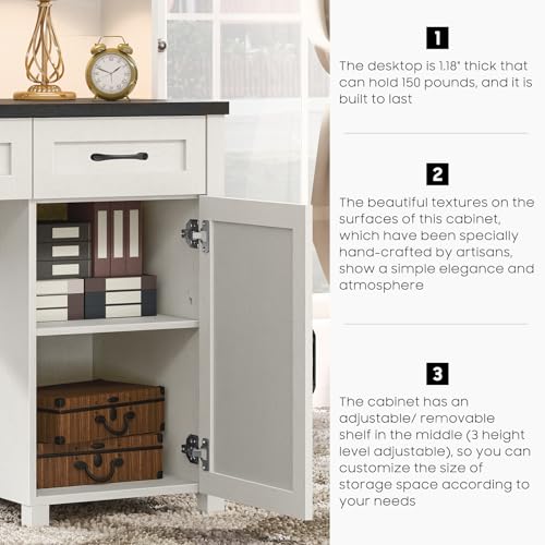Farmhouse 67" H Executive Desk with Hutch,Office Desks with 5 Drawers, Computer Desk with Storage Cabinet & File Drawers and Charging Station, Wood Workstation for Home Office and Study.(Black). Halitaa