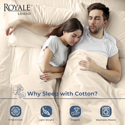 Royale Linens 100% Organic Cotton Fitted Sheet - Percale Weave - Super Soft Deep Pocket Bottom Sheets - Cream Elastic Sheet Twin Size - Twin Fitted Sheets Only - (39"x75"+15", Cream) ROYALE LINENS