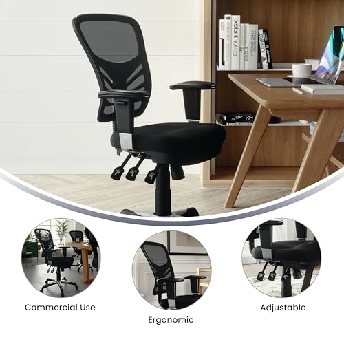 Flash Furniture Nicholas Mid-Back Swivel Desk Chair with Wheels, Mesh Back, Padded Seat, and Armrests, Adjustable Height Mesh Ergonomic Office Chair, Black Flash Furniture