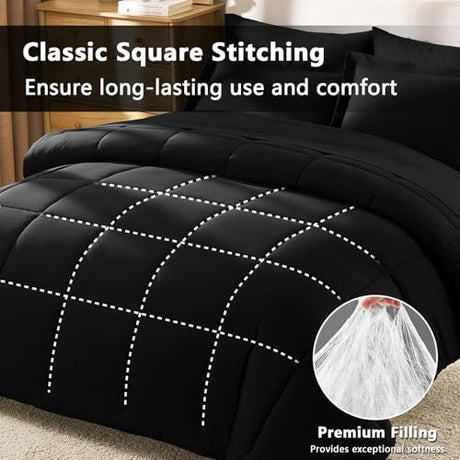 CozyLux Full Size Comforter Sets Black - 7 Pieces Bed in a Bag Full, Oeko-Tex Certified Bed Set, All Season Soft Bedding Set with Down Alternative Comforter, Sheets, Pillowcases & Pillow Shams CozyLux
