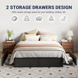 Allewie Full Size Metal Bed Frame with 2 Storage Drawers, Heavy-Duty Steel Frame with MDF Wood Panels, Flexible Drawer Placement, Easy Assembly, Noise-Free Support, Black Allewie