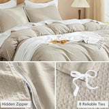 PHF Waffle Weave Duvet Cover Set King Size, No Snagging Ultra Soft Luxury Textured Breathable Comforter Cover for All Season 3pcs, Durable Bedding Duvet Set with 2 Pillow Shams, 104"x90", Linen PHF