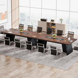Tribesigns 8ft Conference Table, Modern Office Meeting Room Desk with Cable Management, Large Business Furniture for Boardroom, Conference Room (1, Walnut + Black) Tribesigns