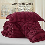 Bedsure Tufted Boho Comforter Set King Size - Burgundy Boho Bed Set, GentleSoft™ 3 Pieces Farmhouse Shabby Chic Embroidery Bedding, Gifts for Woman, Soft Jacquard King Comforter for All Seasons Bedsure