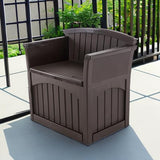 Suncast 31 Gallon Outdoor Backyard Garden Patio Seat Storage and Bench Chair with Arm Rest, Java Suncast