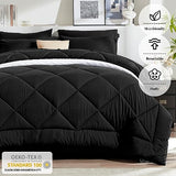 Newspin King Comforter Set Black - Bed in a Bag King Size 8 Pieces, All Season Bed Set, Fluffy Comforter Set with Sheets, Sheet Set Quilt Blanket, Pillowcases & Shams & Bed Skirt Newspin