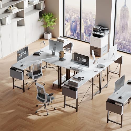 DUMOS L Shaped Desk Computer Gaming Corner Table 50 Inch Home Office Writing Student Work PC Workstation with Side Storage Bag CPU Stand for Bedroom Small Spaces DUMOS