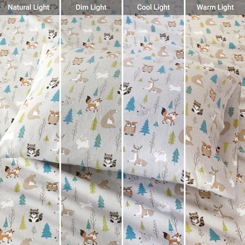 True North by Sleep Philosophy Cozy Flannel Warm 100% Cotton Sheet - Novelty Print Animals Stars Cute Ultra Soft Cold Weather Bedding Set, Twin, Multi Forest Animals 3 Piece Sleep Philosophy