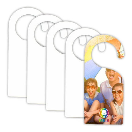 MR.R 5 Pieces Sublimation Blanks MDF Hardwood Blank Door Hang Tag,Door Sign Blank Wooden Hanger Plaque DIY Craft Project Message Notes Memo Board Door Knob Sign 9x4 inch MR.R