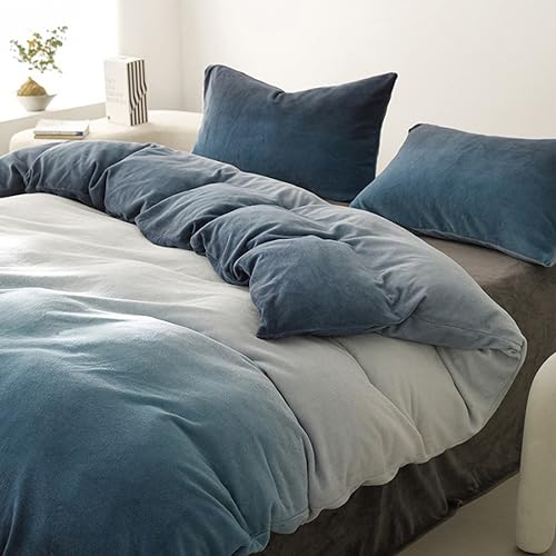 Pureant Gradient White Blue Comforter Sets Full Sky Blue Velvet Bedding White and Blue Gradient Fluffy Blanket Gradient Ombre Flannel Quilt Watercolor Art Bedding Plush Soft Bed Pureant