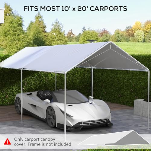 Outsunny 10' x 20' Carport Replacement Top Canopy Cover, UV Resistant and Water Resistant Car Port Portable Garage Tent Cover with Ball Bungee Cords, Outsunny