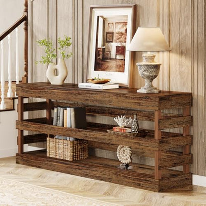 Tribesigns 70.9-Inch Extra Long Console Table, Farmhouse Entryway Table with 3-Tier Storage Shelf, Narrow Sofa Table Behind Couch, Wood Console Table for Living Room, Hallwahy, Foyer - WoodArtSupply