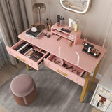 WESTREE Vanity Desk with 2 Drawers and Storage Shelf, Modern Makeup Table with Glossy Desktop, Gold Metal Frame Writing Desk for Bedroom or Home Office, No Mirror WESTREE