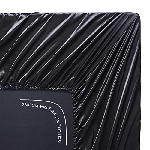 Lanest Housing Silk Satin Sheets, Full Size Satin Bed Sheet Set with Deep Pockets, Cooling Soft and Hypoallergenic Satin Sheets Full - Black Lanest Housing