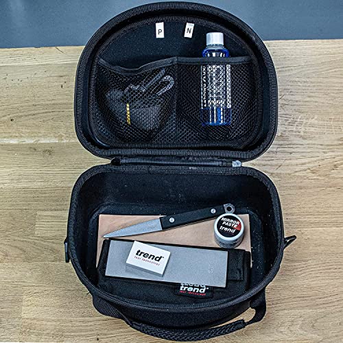 Trend Complete Sharpening Set: 6 Inch Diamond Bench Stone, Tapered File, Leather Strop, Lapping Fluid, Mirror Paste, Cleaning Block & Storage Case, TREND