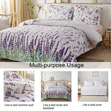 Ycosy Quilt Set King Size Floral Bedspread Coverlet King Quilts Set Bedding Summer Lightweight Floral Quilt Bedding Reversible Quilt Bedspread Plant Green Leaves Purple Flower Home Quilts Collections Ycosy