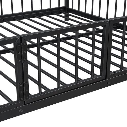 Harper & Bright Designs Full Over Full Metal Bunk Bed with Slide, Heavy Duty Bunk Bed with Small Door, Fence and Ladder for Girls Boys, Black Harper & Bright Designs