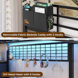 DICTAC Twin Loft Bed with L-Shaped Desk and 7 Storage Drawers,Metal Twin Size Loft Bed for Kids with LED Lights and Charging Station,13.11" H Safety Guardrail and Ladder,No Box Spring Needed, Black DICTAC