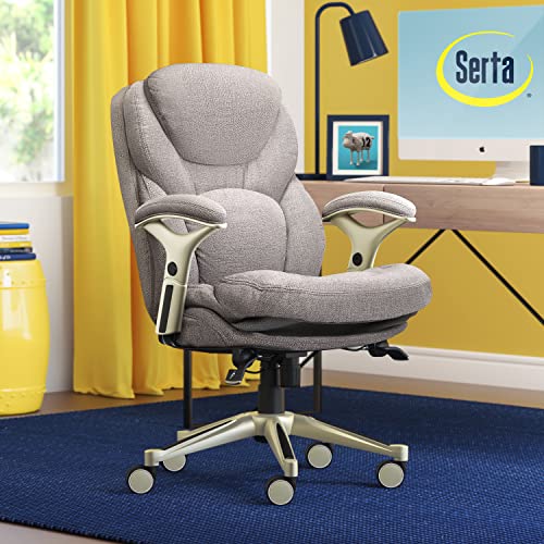 Serta Ergonomic Executive Office Chair Motion Technology Adjustable Mid Back Design with Lumbar Support, Light Gray Fabric Serta