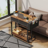 Small Portable Standing Rolling Desk - 32 Inch Adjustable Mobile Stand Up Teacher Desks with 2 Fabric Drawers on Wheels, Couch Sofa Side Laptop Table with Storage for Bedroom Home Office, Rustic Brown WINAZ