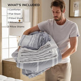 Bedsure Queen Comforter Set 7 Pieces, Grey Striped Bedding Set for All Seasons, Reversible, Cationic Dyeing Bed in a Bag with Comforter, Sheets, Pillowcases & Shams Bedsure