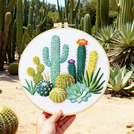 BEUNITONE Cactus Embroidery Kit for Beginners, 6PC Succulent Plant Themed Needlepoint Kits for Adults with Hoops, Threads, Needles, Instructions and Full Kits, DIY Home Decor Craft Gift for Adults BEUNITONE