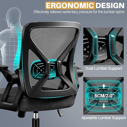 FelixKing Office Chair - Ergonomic Desk Chair Breathable Mesh Task with Wheels and Lumbar Support Home Desk Office Chairs with Flip up Armrest Rolling Swivel for Home Computer Black Pack of 6 FelixKing