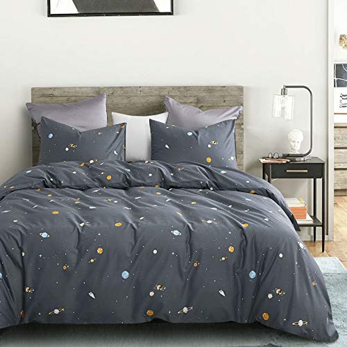 Wake In Cloud - Space Comforter Set, 100% Cotton Fabric, Constellation Cute Star Rocket Astronaut Themed for Teen Kids Boys, 3 Pieces Bedding Set, Gray, Twin/Twin XL Size Wake In Cloud