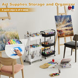 3 Tier Rolling Cart with Wheels, White Plastic Three Tiered Roller Shelf Cart on Lockable Wheels, Small Utility Storage Organzier Carts for Craft, Art, Baby Diaper Caddy, Snack, Dorm, Kitchen,Bathroom