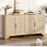 Garvee Natural Rattan Storage Cabinet with Shelves, 4-Door Sideboard Buffet Cabinet, Boho TV Stand Console Table for Living Room, Entryway, Dinning Room Garvee